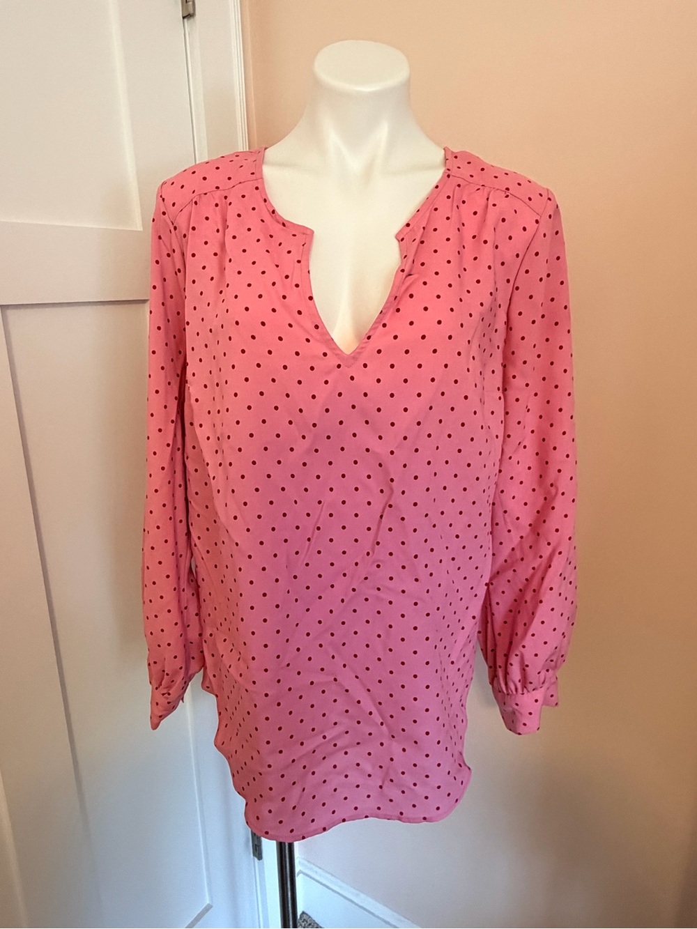 torrid Pink Long-Sleeve V-Neck Polka Dot Blouse
